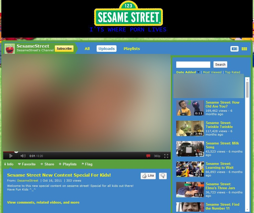 Sesame Street Porn - Hackers bring unfriendly elements to Sesame Street's YouTube channel